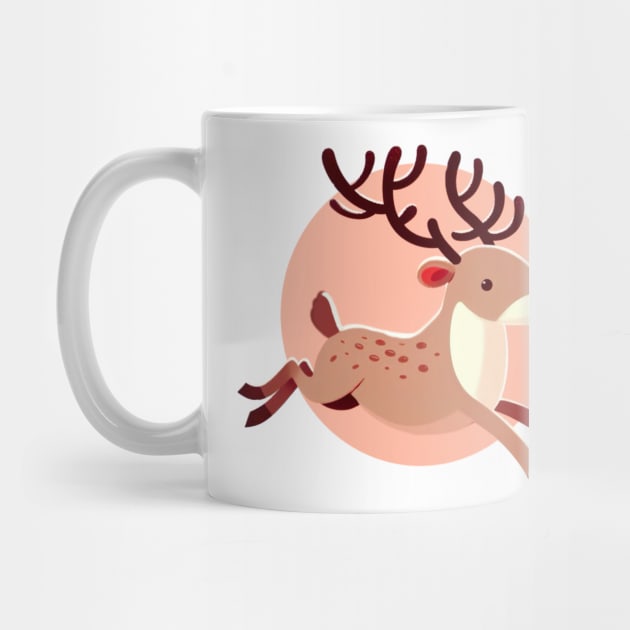 Pink happy jumping reindeer by Star Fragment Designs